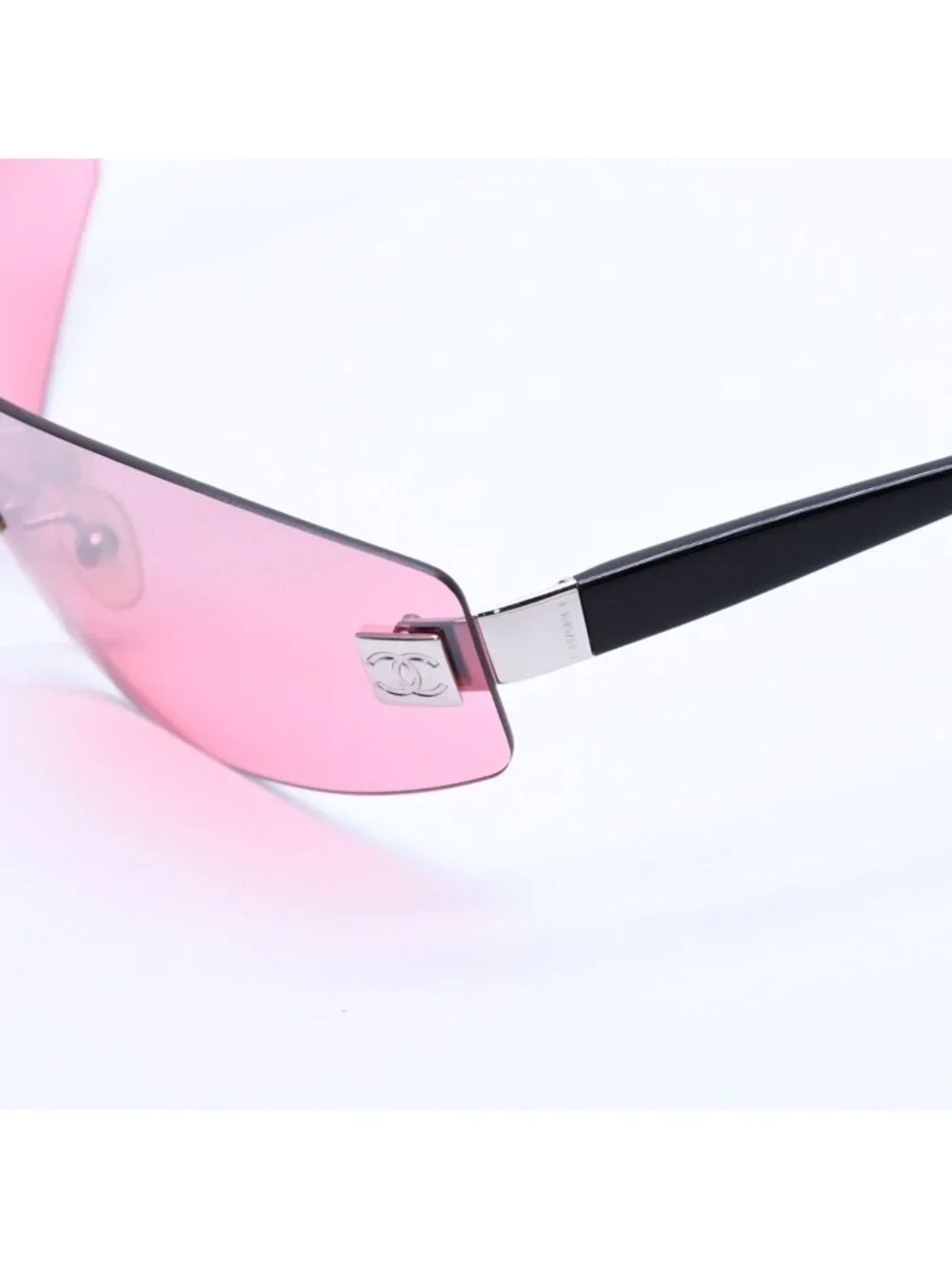 Chanel Rimless Shield Sunglasses Eyewear 120 CC Logo Pink Black